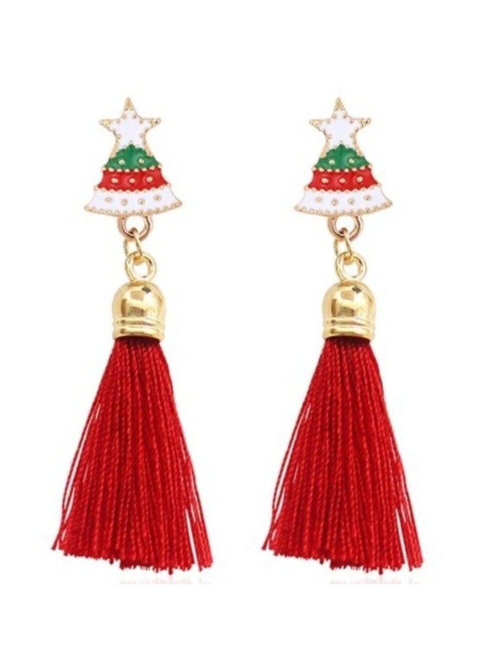 Red Green Christmas Tree Tassel Dangle Earrings